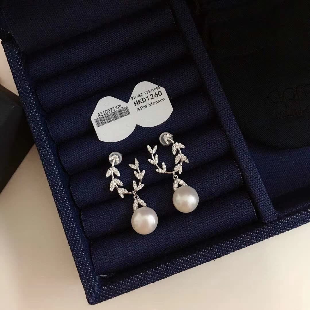 APM Monaco Silver Leaf Pearl Earrings